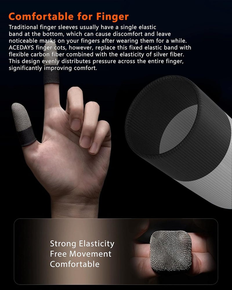 ACEDAYS Gaming Finger Sleeves,100% Visible Silver Fibers,Just Right Pressure/Breathable/Sweatproof,Gaming Gloves for PUBG Mobile/Knives Out/Call of Duty Mobile（10pcs） M - Image 3